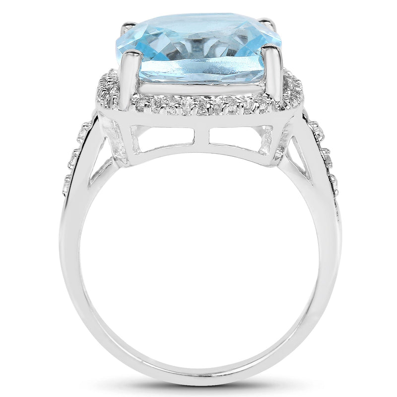 Bids.com 7.18 Carat Genuine Blue Topaz and White Topaz .925 Sterling Silver Ring Rings White Smoke size 6.00,size 7.00,size 8.00,size 9.00,size 5.00