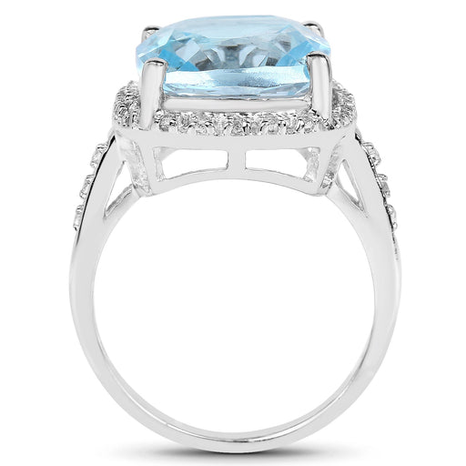 Bids.com 7.18 Carat Genuine Blue Topaz and White Topaz .925 Sterling Silver Ring Rings White Smoke size 6.00,size 7.00,size 8.00,size 9.00,size 5.00