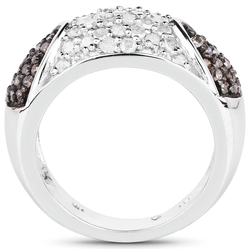 Bids.com 0.94 Carat Genuine Champagne Diamond and White Diamond .925 Sterling Silver Ring Rings White Smoke size 6.00,size 7.00,size 8.00,size 9.00