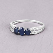 Bids.com 0.73 Carat Genuine Blue Sapphire and White Diamond 14K White Gold Ring Rings Gray size 6.00,size 7.00,size 8.00