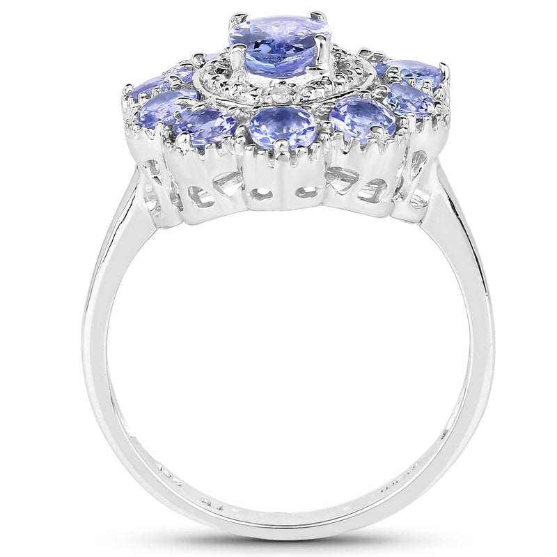 Bids.com 1.77 Carat Genuine Tanzanite and White Topaz .925 Sterling Silver Ring Rings White Smoke size 5.00,size 6.00,size 7.00,size 8.00,size 9.00