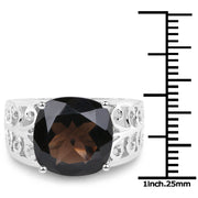 Bids.com 7.09 Carat Genuine Smoky Quartz .925 Sterling Silver Ring Rings White Smoke size 6.00,size 9.00,size 7.00,size 8.00,size 5.00