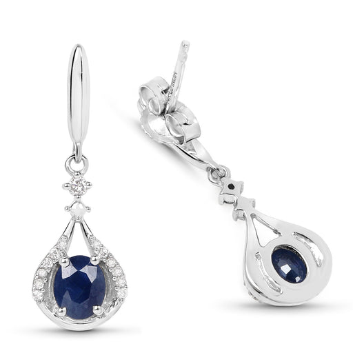 Bids.com 0.86 Carat Genuine Blue Sapphire and White Diamond 14K White Gold Earrings Earrings White Smoke