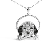 Bids.com .925 Sterling Silver 1/4 Cttw White and Black Diamond Beagle Dog and Bone Pendant Necklace (I-J Color, I2-I3 Clarity) - 18" Inches Necklaces White Smoke White.Sterling Silver / 18