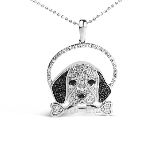 Bids.com .925 Sterling Silver 1/4 Cttw White and Black Diamond Beagle Dog and Bone Pendant Necklace (I-J Color, I2-I3 Clarity) - 18" Inches Necklaces White Smoke White.Sterling Silver / 18