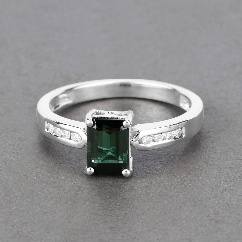 Bids.com 1.19 Carat Genuine Green Tourmaline and White Diamond 14K White Gold Ring Rings Light Slate Gray size 6.00,size 7.00,size 8.00,size 9.00