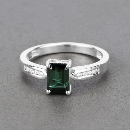 Bids.com 1.19 Carat Genuine Green Tourmaline and White Diamond 14K White Gold Ring Rings Light Slate Gray size 6.00,size 7.00,size 8.00,size 9.00