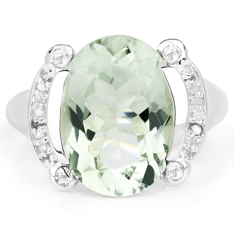 Bids.com 8.12 Carat Genuine Green Amethyst, White Topaz & White Diamond .925 Sterling Silver Ring Rings White Smoke size 8.00,size 6.00,size 7.00,size 9.00,size 5.00,size 10.00