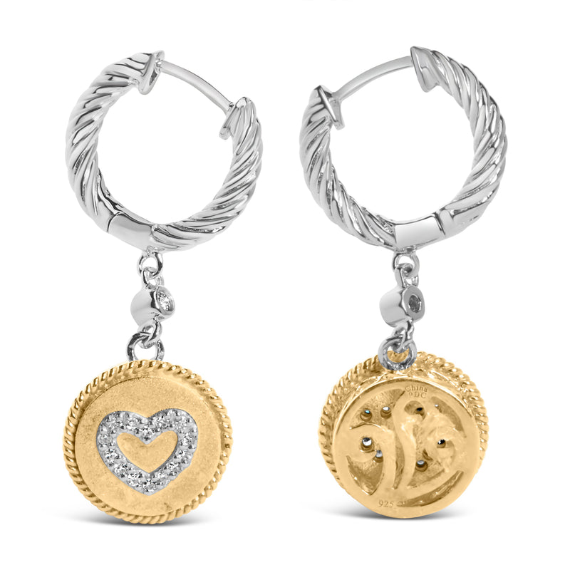 Bids.com 18K Yellow Gold Plated .925 Sterling Silver 1/8 Cttw Diamond Heart Medallion Drop and Dangle Earring (I-J Color, SI1-SI2 Clarity) Earrings White Smoke YellowWhite.Sterling Silver / 0.13