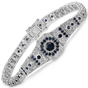 Bids.com 3.79 Carat Genuine Blue Sapphire and White Diamond .925 Sterling Silver Bracelet Bracelets White Smoke size 7.00,size 8.00