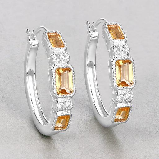 Bids.com 2.88 Carat Genuine Citrine and White Topaz .925 Sterling Silver Earrings Earrings Gray