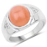 Bids.com 6.59 Carat Genuine Peach Moonstone and White Topaz .925 Sterling Silver Ring Rings White Smoke size 7.00,size 8.00,size 9.00,size 6.00