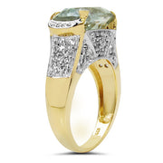 Bids.com 14K Yellow Gold Plated 6.81 Carat Genuine Green Amethyst & White Topaz .925 Sterling Silver Ring Rings White Smoke size 6.00,size 7.00,size 8.00,size 9.00