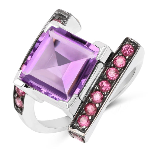 Bids.com 6.90 Carat Genuine Amethyst and Rhodolite .925 Sterling Silver Ring Rings White Smoke size 7.00,size 6.00,size 8.00,size 9.00