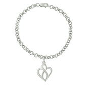 Bids.com .925 Sterling Silver Open Heart with Center Vertical Infinity Chain Charm Bracelet - Size 7" Bracelets White Smoke White.Sterling Silver / 7