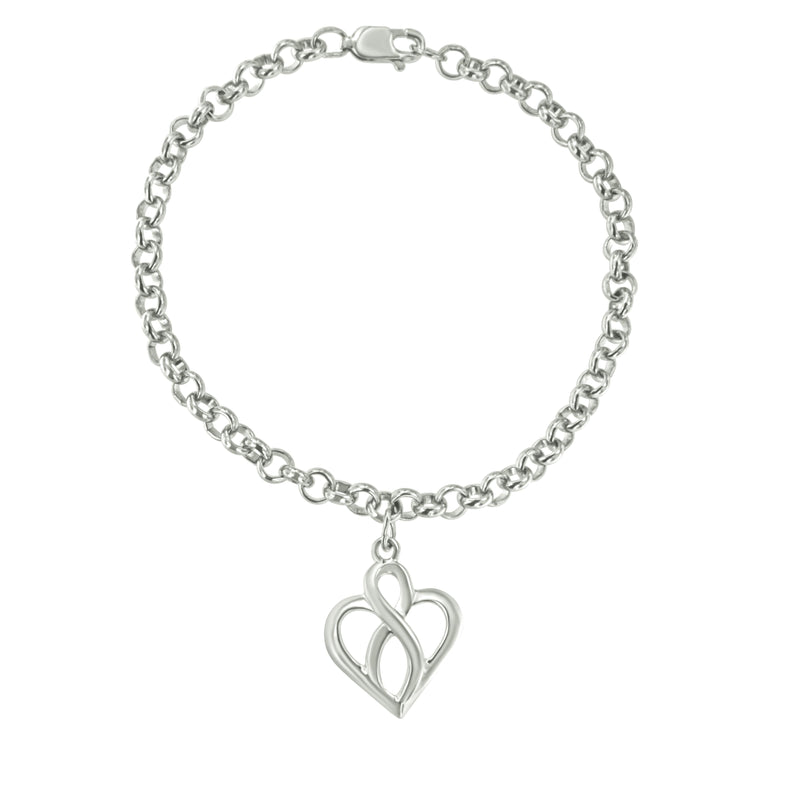 Bids.com .925 Sterling Silver Open Heart with Center Vertical Infinity Chain Charm Bracelet - Size 7" Bracelets White Smoke White.Sterling Silver / 7