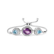 Bids.com .925 Sterling Silver Oval Amethyst and Pear Blue Topaz with Diamond Accent Lariat 4â€-10â€ Adjustable Bolo Bracelet (H-I Color, SI1-SI2 Clarity) Bracelets White Smoke White.Sterling Silver / 7