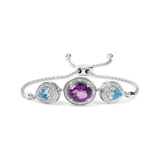 Bids.com .925 Sterling Silver Oval Amethyst and Pear Blue Topaz with Diamond Accent Lariat 4â€-10â€ Adjustable Bolo Bracelet (H-I Color, SI1-SI2 Clarity) Bracelets White Smoke White.Sterling Silver / 7