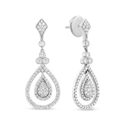 Bids.com 18K White Gold 1 1/4 Cttw Round Diamond Openwork Teardrop-Shaped Dangle Earrings (F-G Color, VS1-VS2 Clarity) Earrings White Smoke White.Gold / 1.26