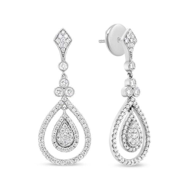 Bids.com 18K White Gold 1 1/4 Cttw Round Diamond Openwork Teardrop-Shaped Dangle Earrings (F-G Color, VS1-VS2 Clarity) Earrings White Smoke White.Gold / 1.26