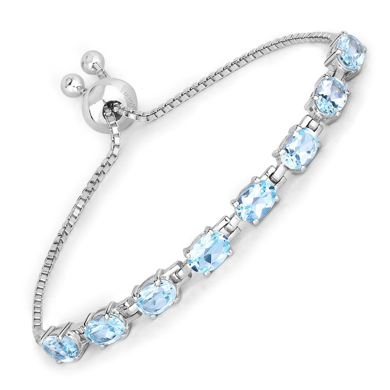Bids.com 7.60 Carat Genuine Blue Topaz .925 Sterling Silver Bracelet Bracelets White Smoke size 10.00