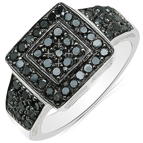 Bids.com 0.77 Carat Genuine Black Diamond .925 Sterling Silver Ring Rings White Smoke size 7.00,size 6.00,size 8.00,size 9.00
