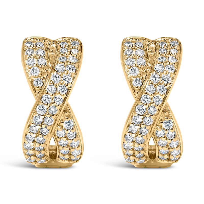 Bids.com 14K Yellow Gold 1/3 Cttw Diamond Criss Cross Huggie Hoop Earrings (G-H Color, SI2-I1 Clarity) Earrings White Smoke Yellow.Gold / 0.35