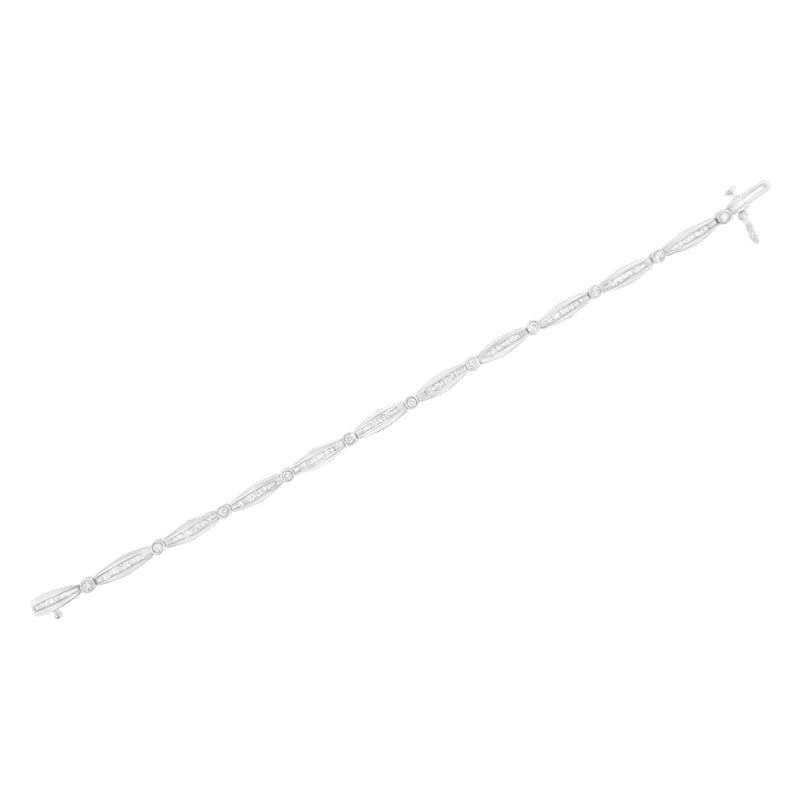 Bids.com 14K White Gold 1-1/2 Cttw Round Brilliant-Cut & Baguette Cut Diamond Bezel and Tapered Link 7" Tennis Bracelet (H-I Color, I1-I2 Clarity) Bracelets White Smoke 14k White Gold / 1.429ct. TDW Diamonds,14k Yellow Gold / 1.5ct. TDW Diamonds,White.Gold / 1.5ct. TDW