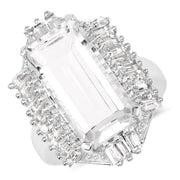 Bids.com 9.77 Carat Genuine Crystal Quartz & White Topaz .925 Sterling Silver Ring Rings White Smoke size 7.00,size 5.00,size 6.00,size 8.00,size 9.00