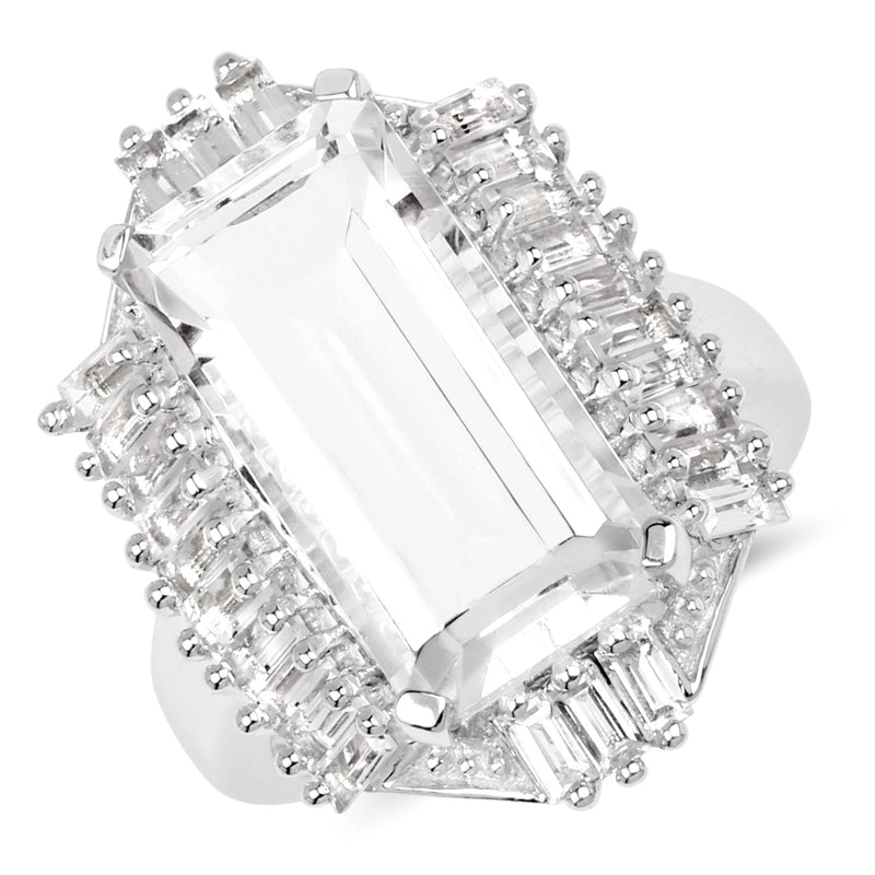 Bids.com 9.77 Carat Genuine Crystal Quartz & White Topaz .925 Sterling Silver Ring Rings White Smoke size 7.00,size 5.00,size 6.00,size 8.00,size 9.00