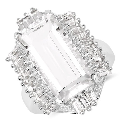 Bids.com 9.77 Carat Genuine Crystal Quartz & White Topaz .925 Sterling Silver Ring Rings White Smoke size 7.00,size 5.00,size 6.00,size 8.00,size 9.00