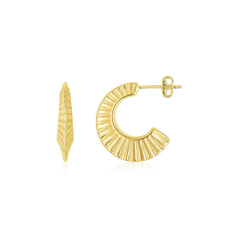 Bids.com 14K Yellow Gold Graduated Scalloped Pointed Half Hoops Earrings White Smoke Yellow Gold