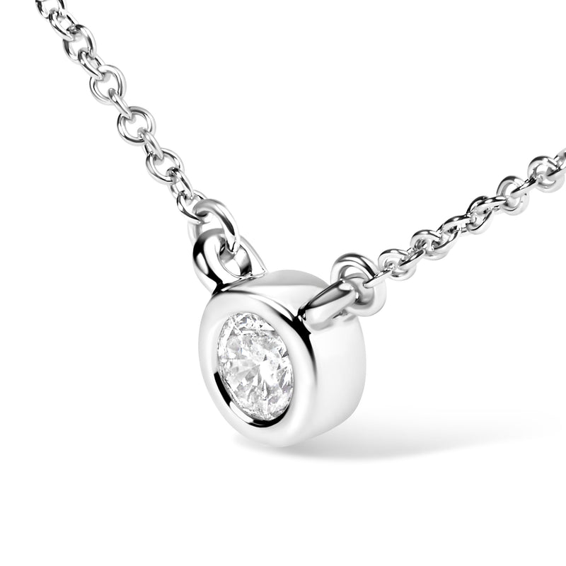 Bids.com 10K White Gold 1/10 Carat Round Brilliant-Cut Diamond Modern Bezel-Set Solitaire 16"-18" Pendant Necklace (H-I Color, SI2-I1 Clarity) Necklaces White Smoke 18 / Rose.Gold,18 / White.Gold,18 / Yellow.Gold