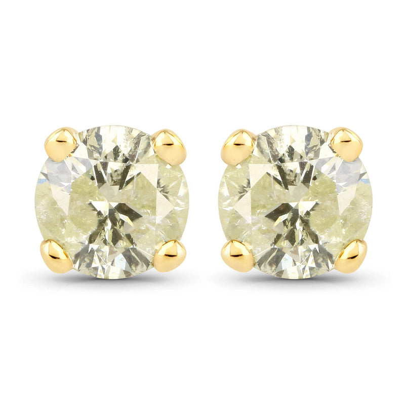 Bids.com 0.95 Carat Genuine LB Diamond 14K Yellow Gold Earrings Earrings White Smoke