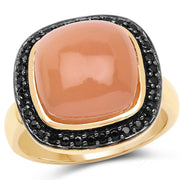 Bids.com 14K Yellow Gold Plated 7.50 ct. t.w. Peach Moonstone and Black Spinel Ring in Sterling Silver Rings White Smoke size 6.00,size 7.00,size 8.00,size 9.00