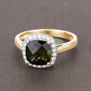 Bids.com 2.64 Carat Genuine Green Tourmaline and White Diamond 14K Yellow Gold Ring Rings Dim Gray size 6.00,size 7.00,size 8.00,size 9.00