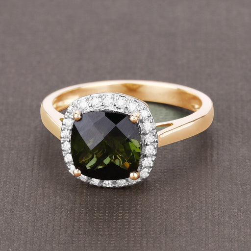 Bids.com 2.64 Carat Genuine Green Tourmaline and White Diamond 14K Yellow Gold Ring Rings Dim Gray size 6.00,size 7.00,size 8.00,size 9.00