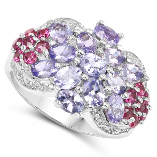 Bids.com 2.91 Carat Genuine Tanzanite and Rhodolite .925 Sterling Silver Ring Rings White Smoke size 6.00,size 7.00,size 8.00,size 9.00