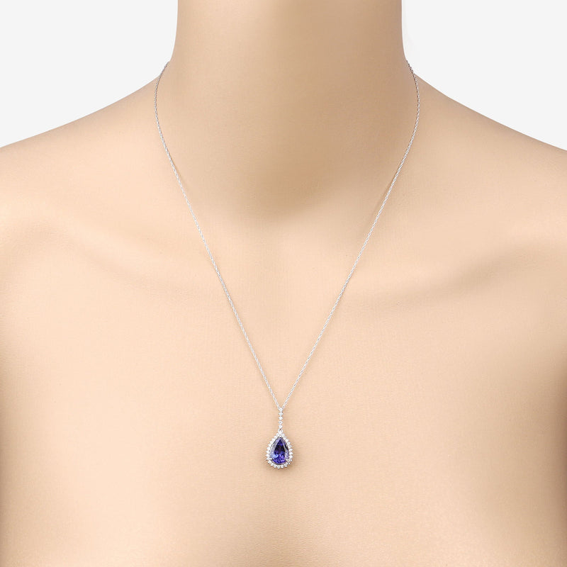 Bids.com 3.05 Carat Genuine Tanzanite and White Diamond 14K White Gold Pendant Pendants Peach Puff
