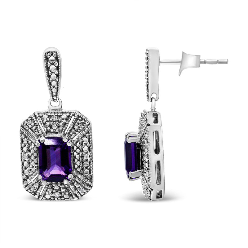 Bids.com .925 Sterling Silver Diamond Accent and 7x5mm Purple Amethyst Stud Earrings (I-J Color, I2-I3 Clarity) Earrings White Smoke White.Sterling Silver / 0.05