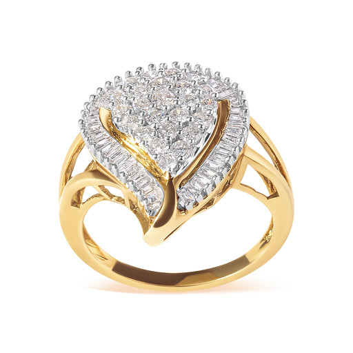 Bids.com 10K Yellow Gold 1 Cttw Round and Baguette Cut Diamond Ballerina Cluster Ring (H-I Color, SI2-I1 Clarity) Rings White Smoke 7 / Yellow.Gold