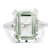 Bids.com 10.64 Carat Genuine Green Amethyst and White Topaz .925 Sterling Silver Ring Rings White Smoke size 5.00,size 6.00,size 7.00,size 8.00,size 9.00,size 10.00