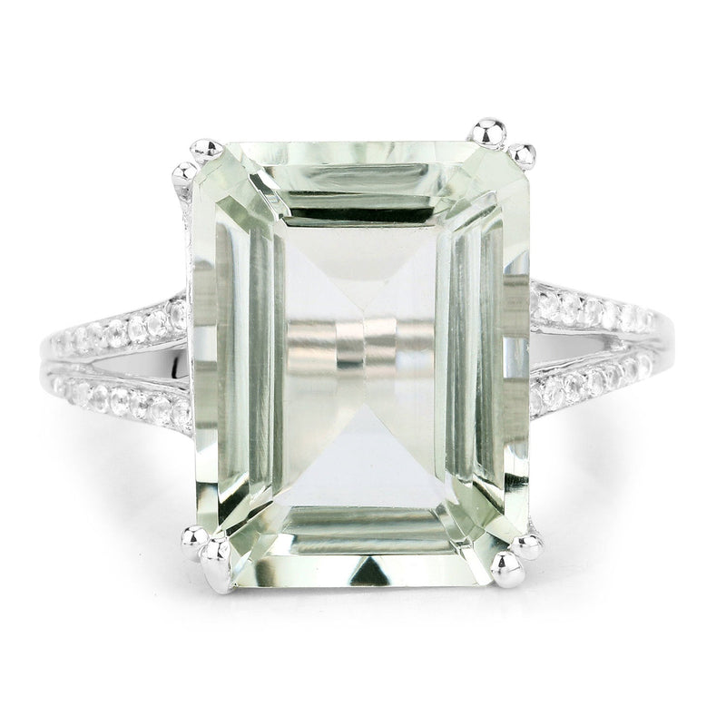 Bids.com 10.64 Carat Genuine Green Amethyst and White Topaz .925 Sterling Silver Ring Rings White Smoke size 5.00,size 6.00,size 7.00,size 8.00,size 9.00,size 10.00