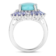 Bids.com 6.10 Carat Genuine Larimar and Tanzanite .925 Sterling Silver Ring Rings White Smoke size 5.00,size 6.00,size 7.00,size 8.00,size 9.00