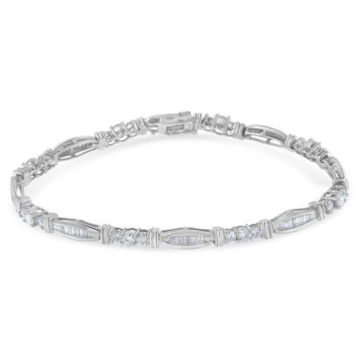 Bids.com 10K White Gold Geometric Pattern Diamond Tennis Bracelet (3 cttw, H-I Color, SI2-I1 Clarity) Bracelets White Smoke White.Gold / 7
