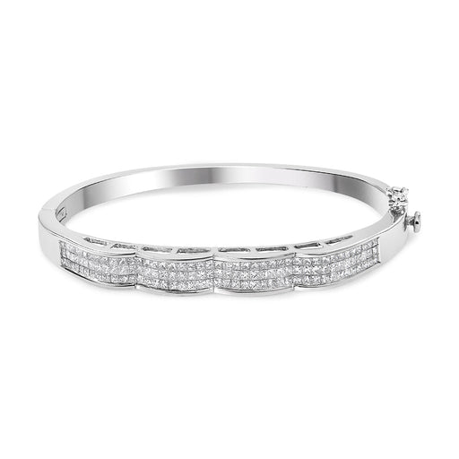 Bids.com 14K White Gold 3 1/3 Cttw Invisible Set Princess-Cut Diamond Wave Bangle Bracelet (H-I Color, SI1-SI2 Clarity) - Size 7" Bracelets White Smoke White.Gold / 7