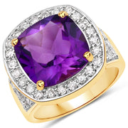Bids.com 6.80 Carat Genuine Amethyst and White Diamond .925 Sterling Silver Ring Rings White Smoke size 7.00,size 6.00,size 8.00,size 9.00