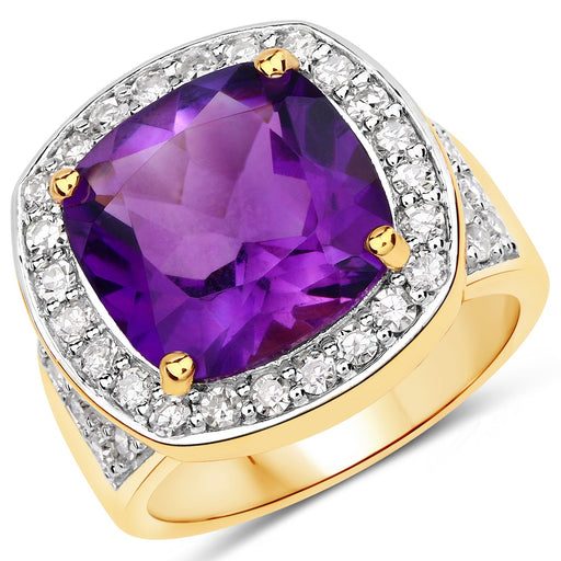 Bids.com 6.80 Carat Genuine Amethyst and White Diamond .925 Sterling Silver Ring Rings White Smoke size 7.00,size 6.00,size 8.00,size 9.00