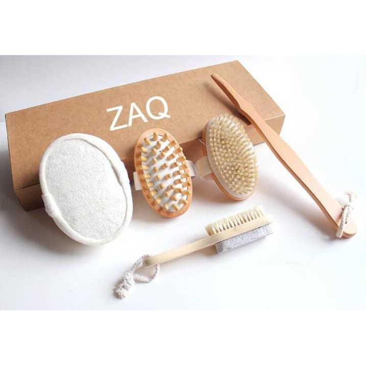 ZAQ Skin & Body Luxuriate in the Best Shower & Bath Spa Set: Dry Brush, Stone Brush, Loofah Sponge White Smoke