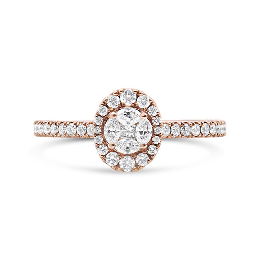 Bids.com 18K Rose Gold 1/2 Cttw Composite Marquise Composite Diamond Oval Shaped Halo Engagement Ring (F-G Color, VS1-VS2 Clarity) - Ring Size 7 Rings White Smoke 7 / Rose.Gold